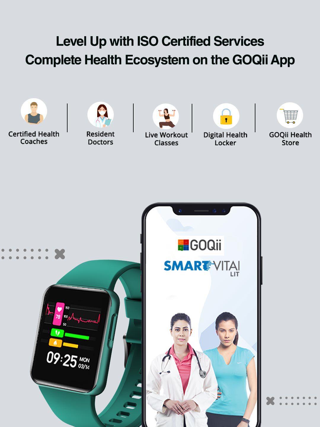 goqii green vital lite with 3 months health coaching smart watch svlgreen