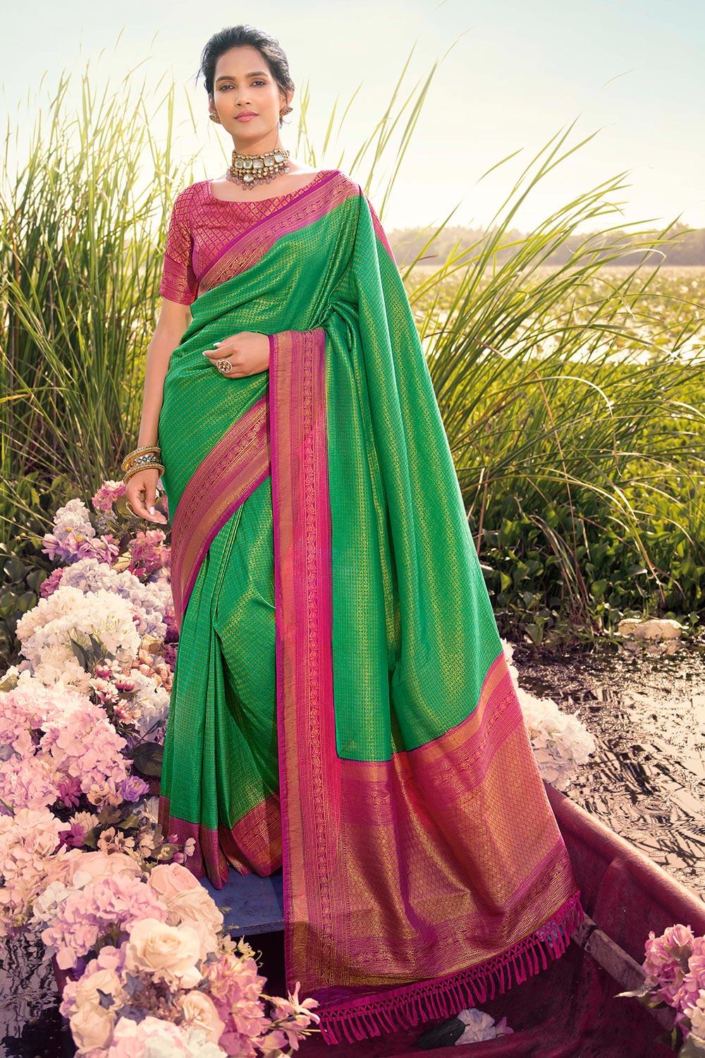 gorgeous green kanjivaram silk saree with blouse