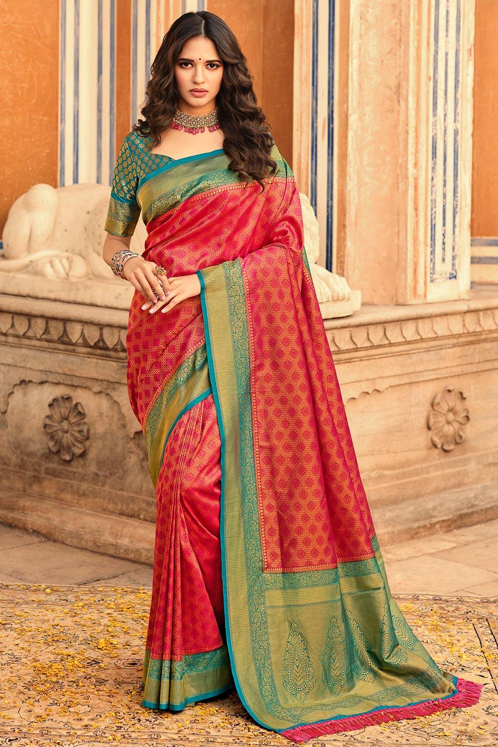 gorgeous pink kanjivaram silk saree with blouse