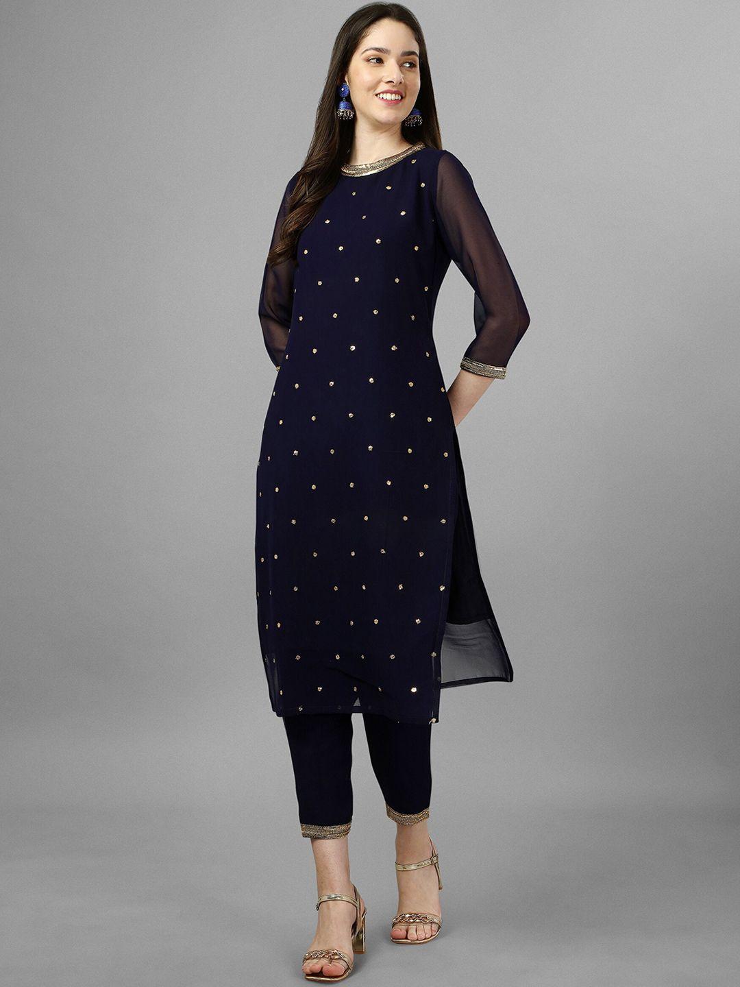 gorgone embroidered regular sequinned kurta with trousers