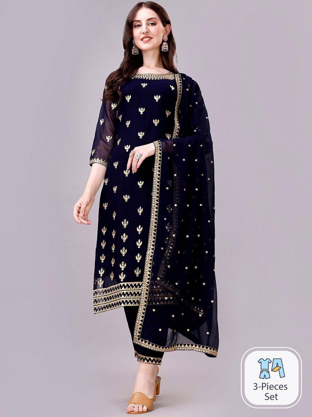 gorgone ethnic motifs embroidered sequinned kurta with trousers & dupatta
