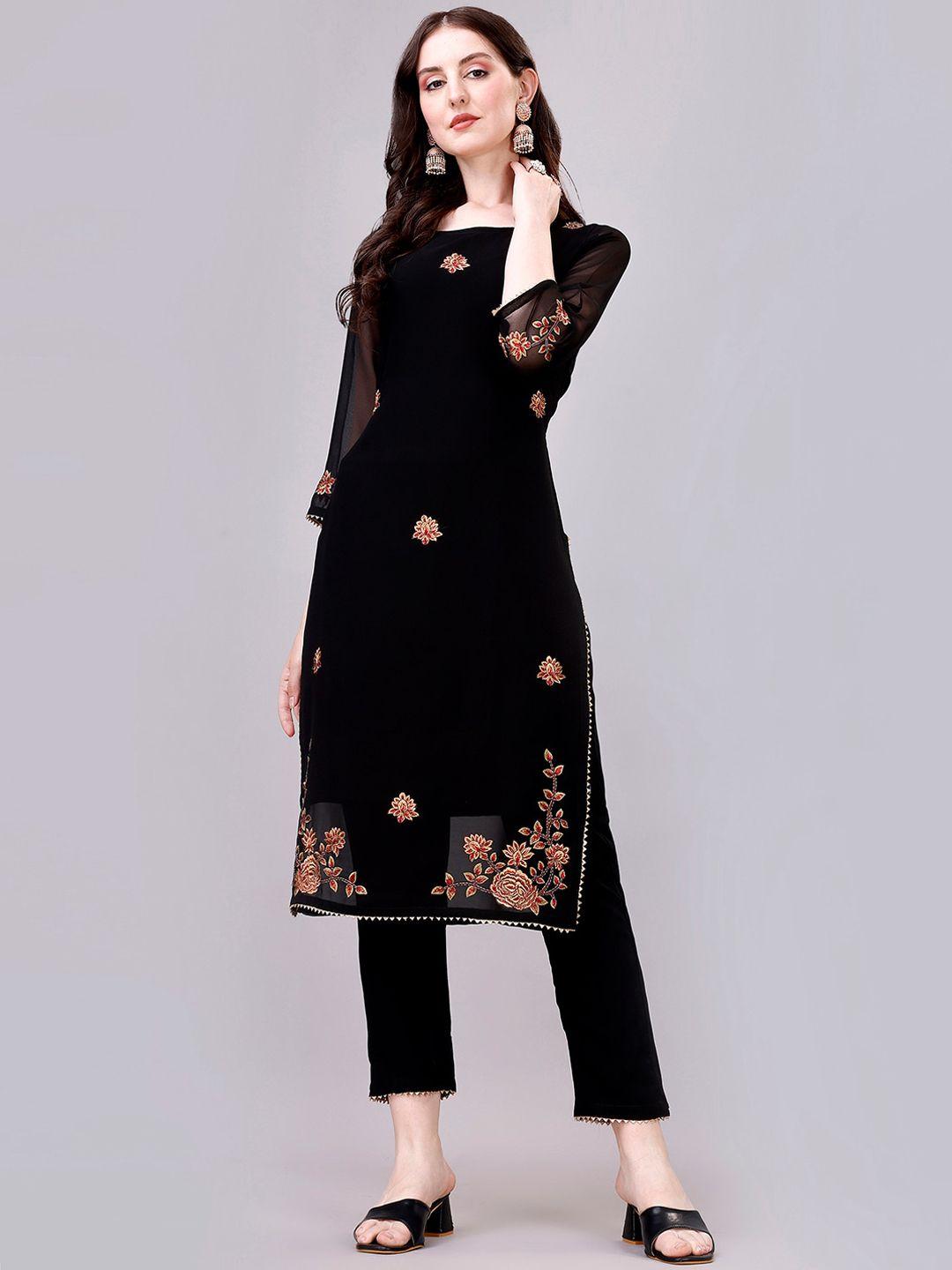 gorgone floral embroidered thread work georgette kurta with trousers