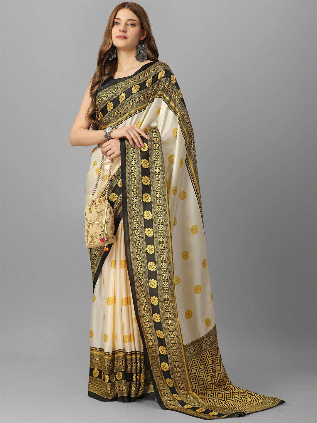 gorgone beige & black ethnic motifs silk blend saree