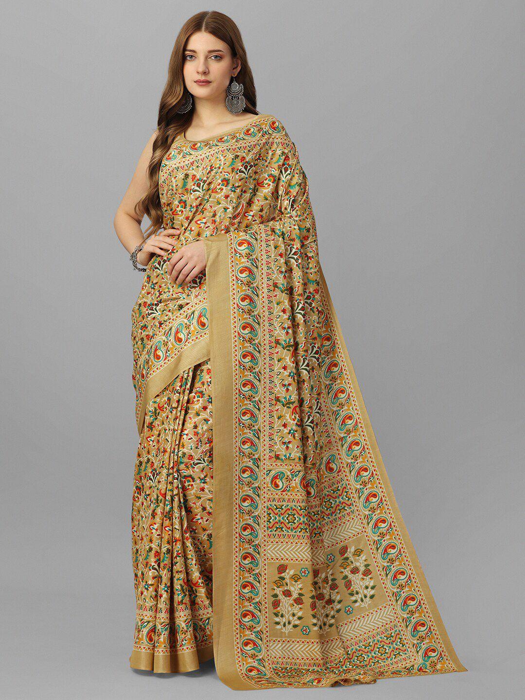 gorgone beige & red paisley silk blend saree