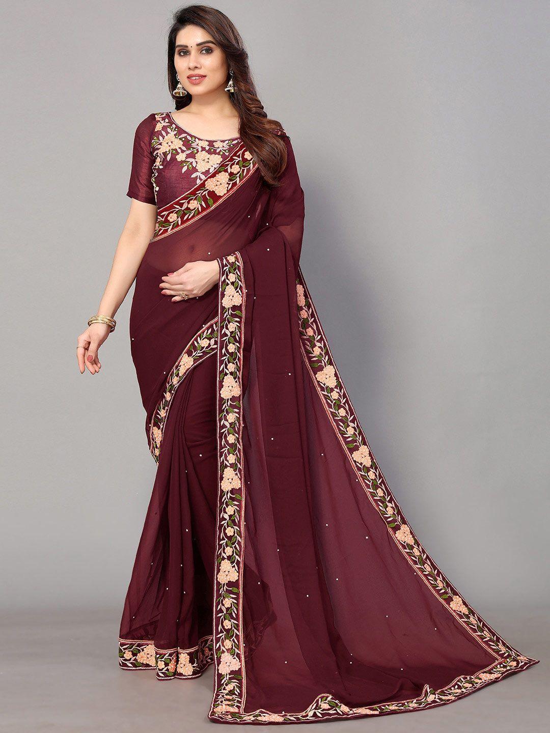 gorgone embroidered pure georgette saree