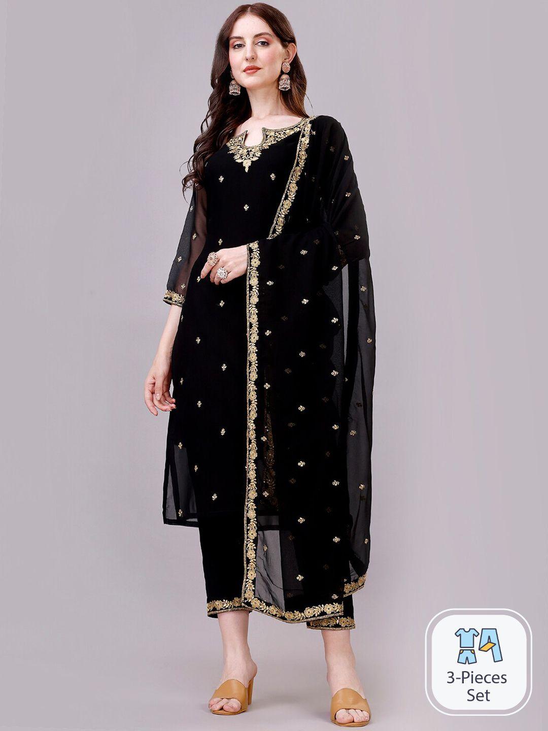 gorgone ethnic motifs embroidered sequinned detail straight kurta & trousers with dupatta