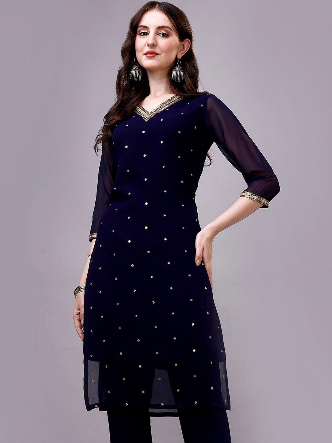 gorgone ethnic motifs embroidered v-neck gotta patti georgette kurta