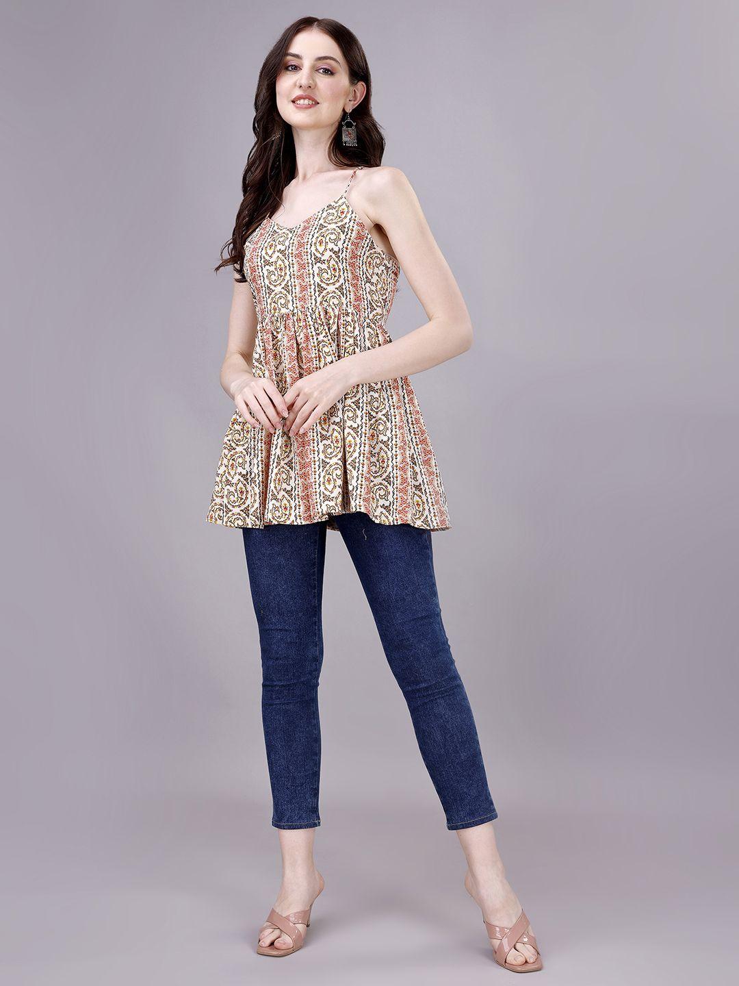 gorgone ethnic motifs printed sleeveless peplum top