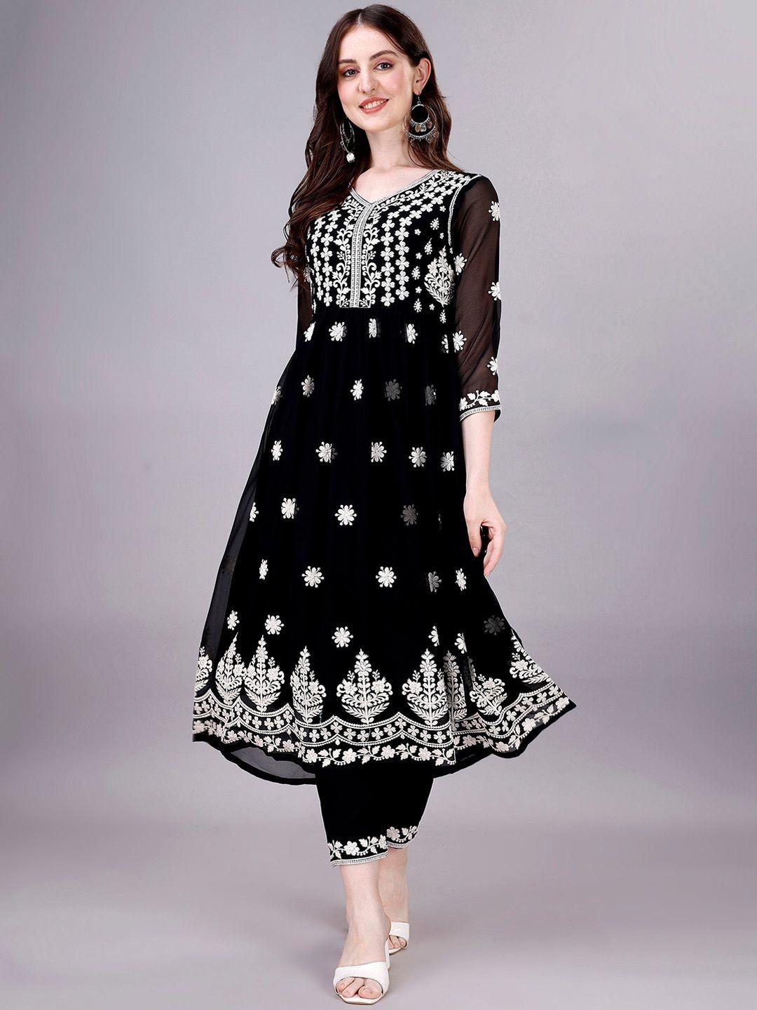 gorgone floral embroidered chikankari kurta with trousers