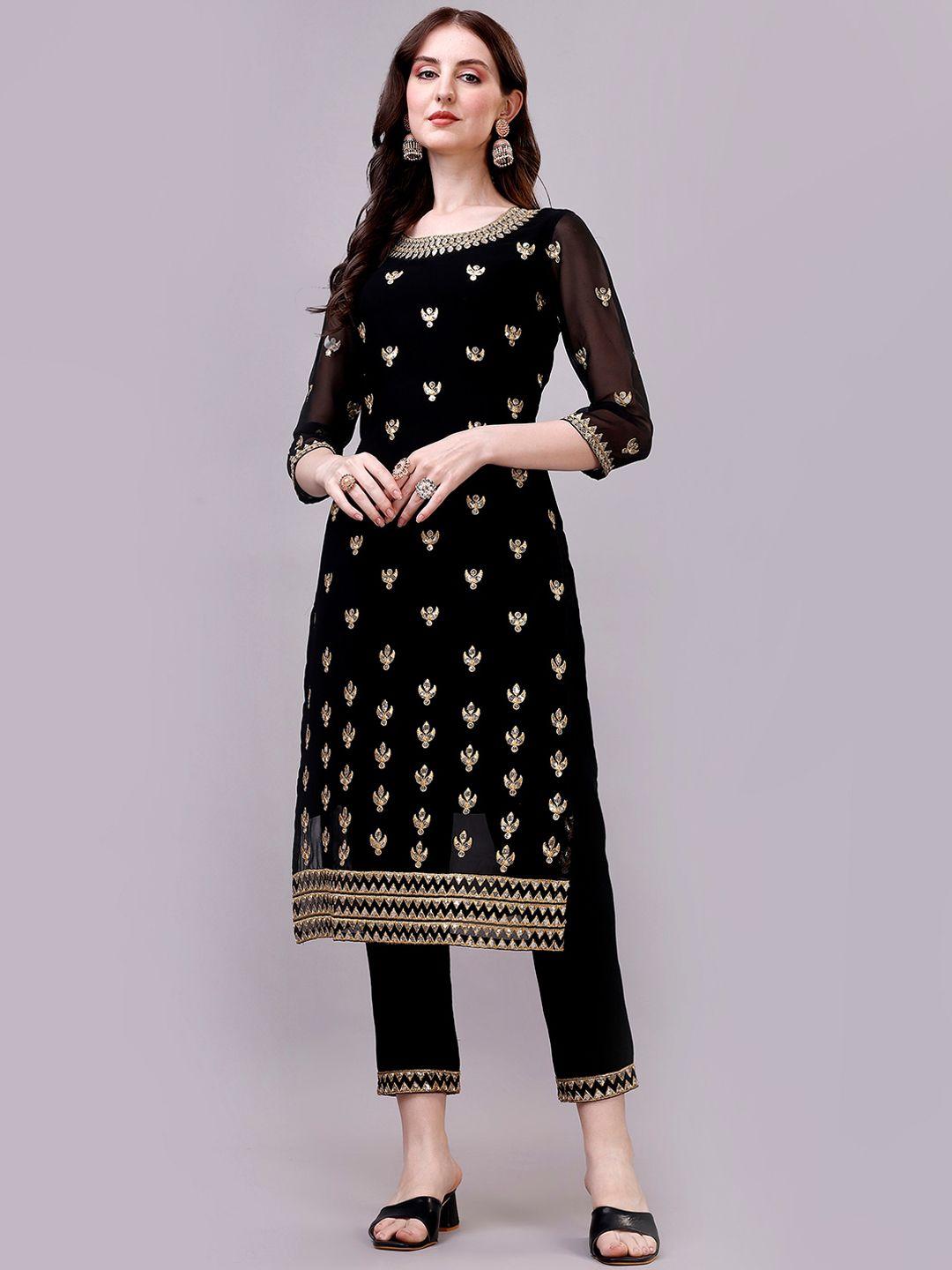 gorgone floral embroidered sequinned kurta with trousers