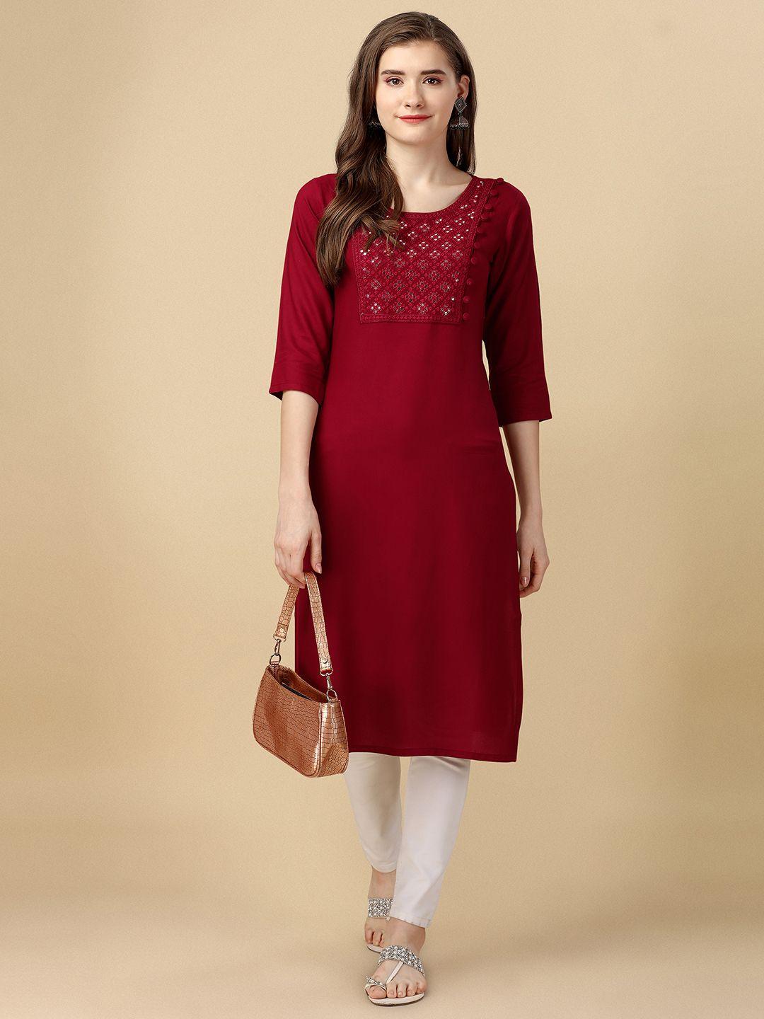 gorgone round neck mirror work straight kurta