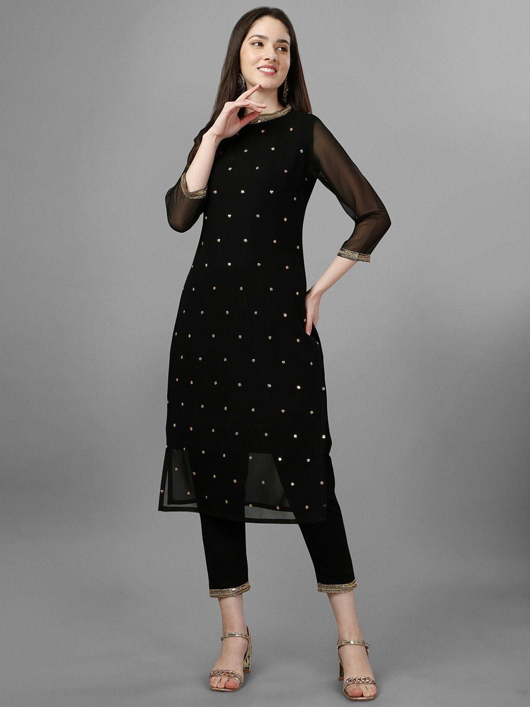 gorgone women black ethnic motifs embroidered regular sequinned kurta with trousers