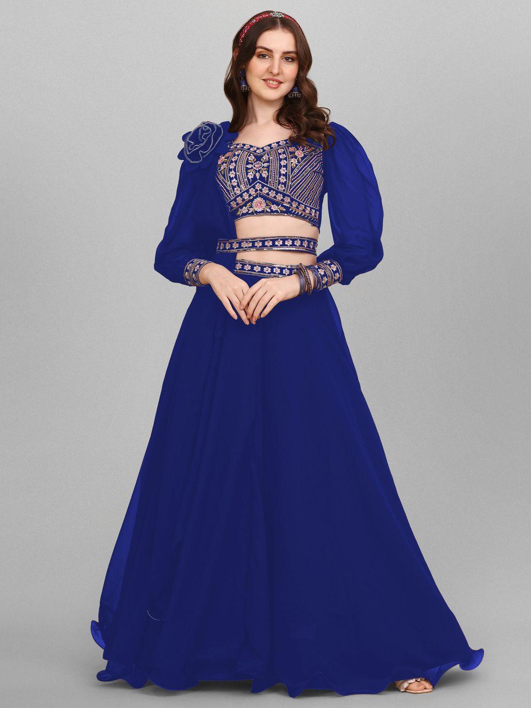 goroly embroidered thread work semi-stitched lehenga & unstitched blouse with dupatta