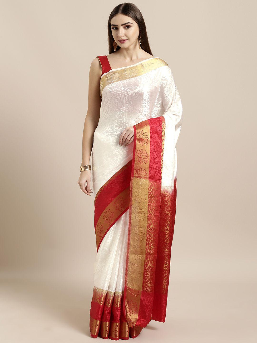 gosriki white & red art silk woven design mysore silk saree
