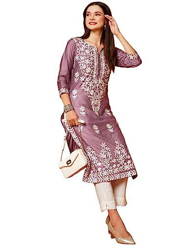 gosriki women's cotton blend straight chikankari embroidered kurta (chin-purple-gs_l_purple_large)