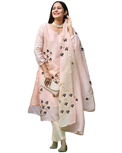 gosriki women's cotton blend straight printed kurta with pant & dupatta (brush-peach-gs_5xl_peach_xxxxx-large)