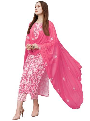 gosriki women's cotton blend straight printed kurta with pant & dupatta (mei pink-gs_m_pink_medium)