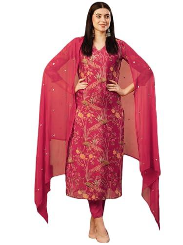 gosriki women's cotton blend straight printed kurta with pant & dupatta (shoko red-nw-gs_m_red_medium)
