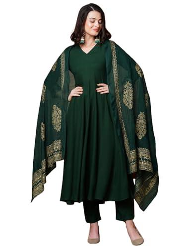 gosriki women's rayon blend solid anarkali kurta with pant & dupatta (magic-green-ndm-gs_s_green_small)