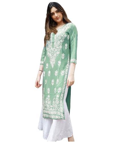 gosriki women's rayon blend straight chikankari embroidered kurta (victoria green-gs_s_white_small)