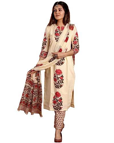 gosriki women's rayon blend straight printed kurta with pant & dupatta (actual-cream-gs_xxl_cream_xx-large)