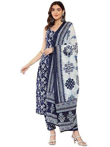 gosriki women's rayon blend straight printed kurta with pant & dupatta (ball-blue-gs_s_blue_small)