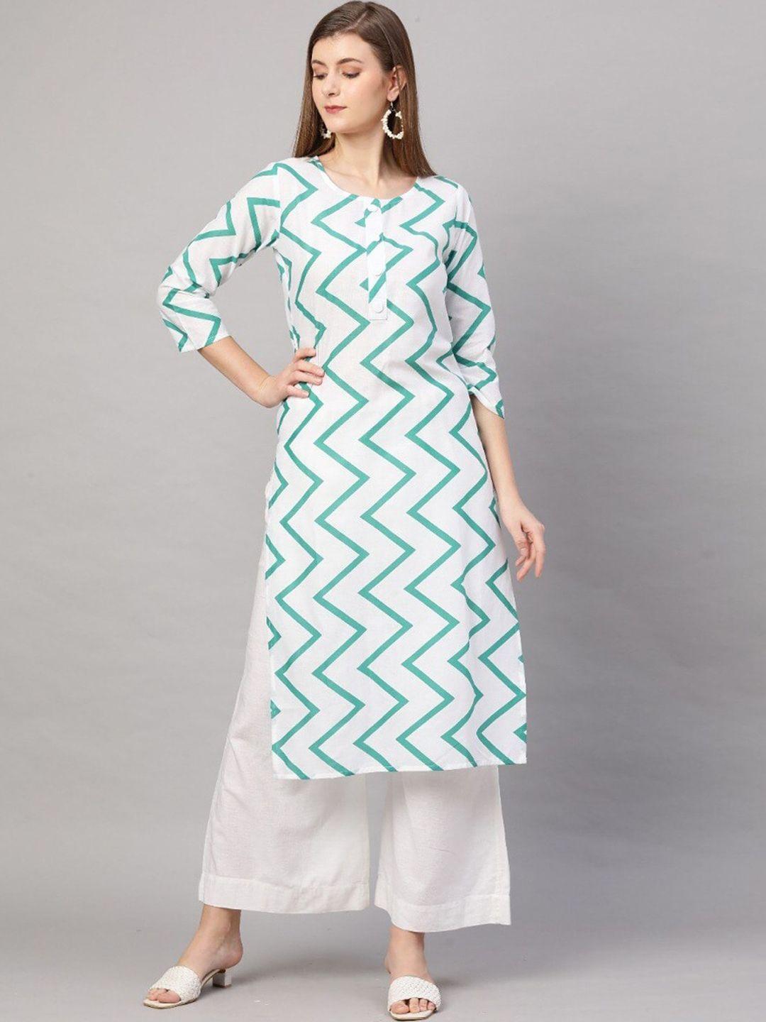 gosriki women white & green chevron printed kurta