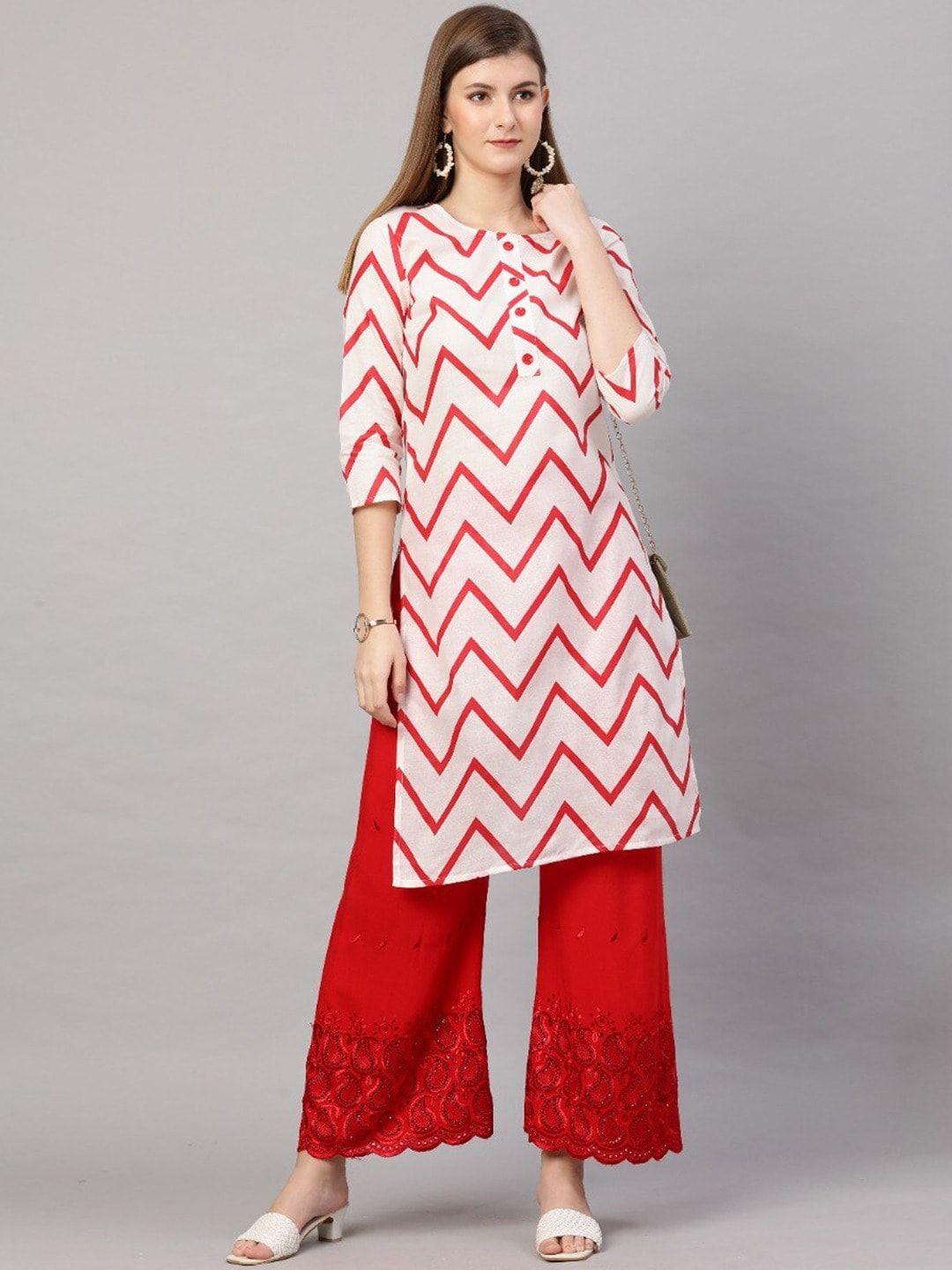 gosriki women white & red chevron printed kurta