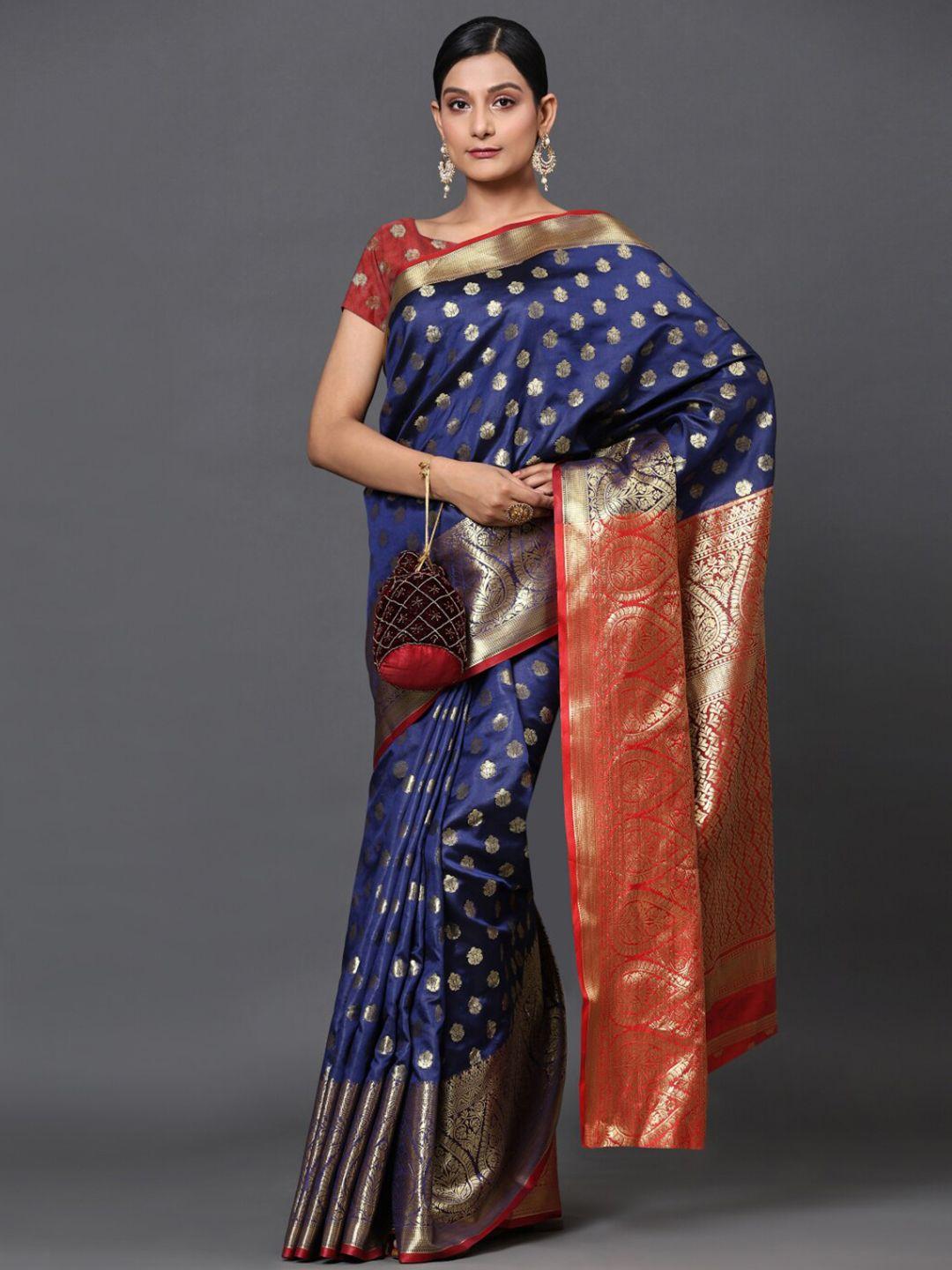 gostyle blue ethnic motifs silk blend designer banarasi saree
