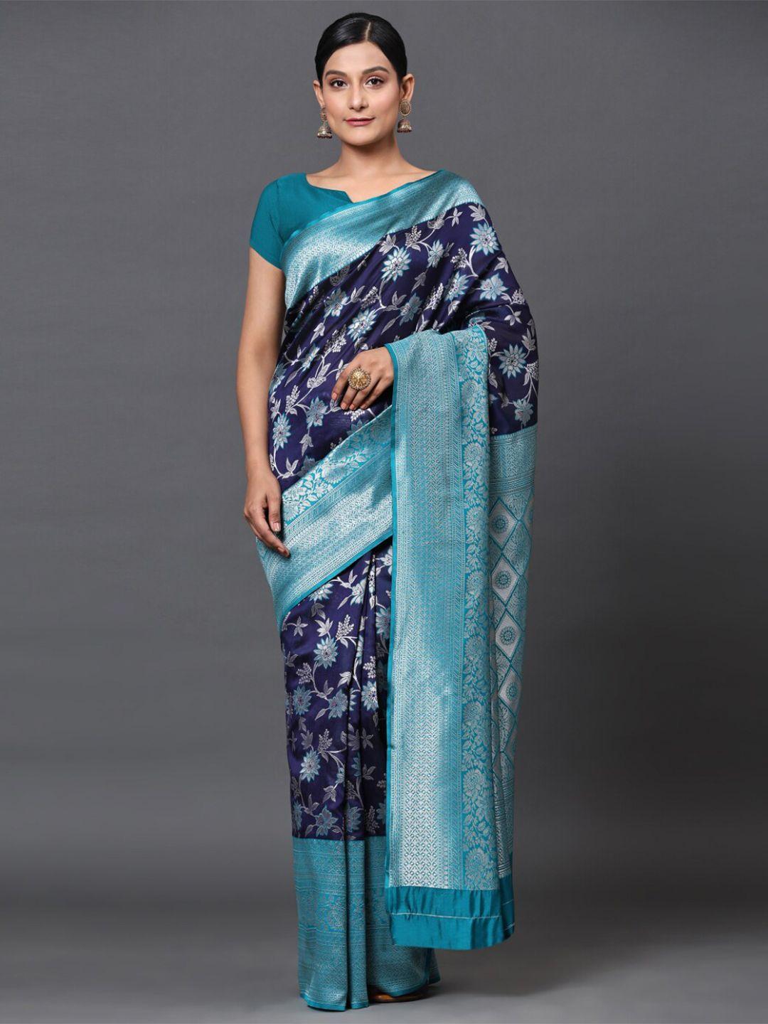 gostyle blue kalamkari silk blend designer banarasi saree