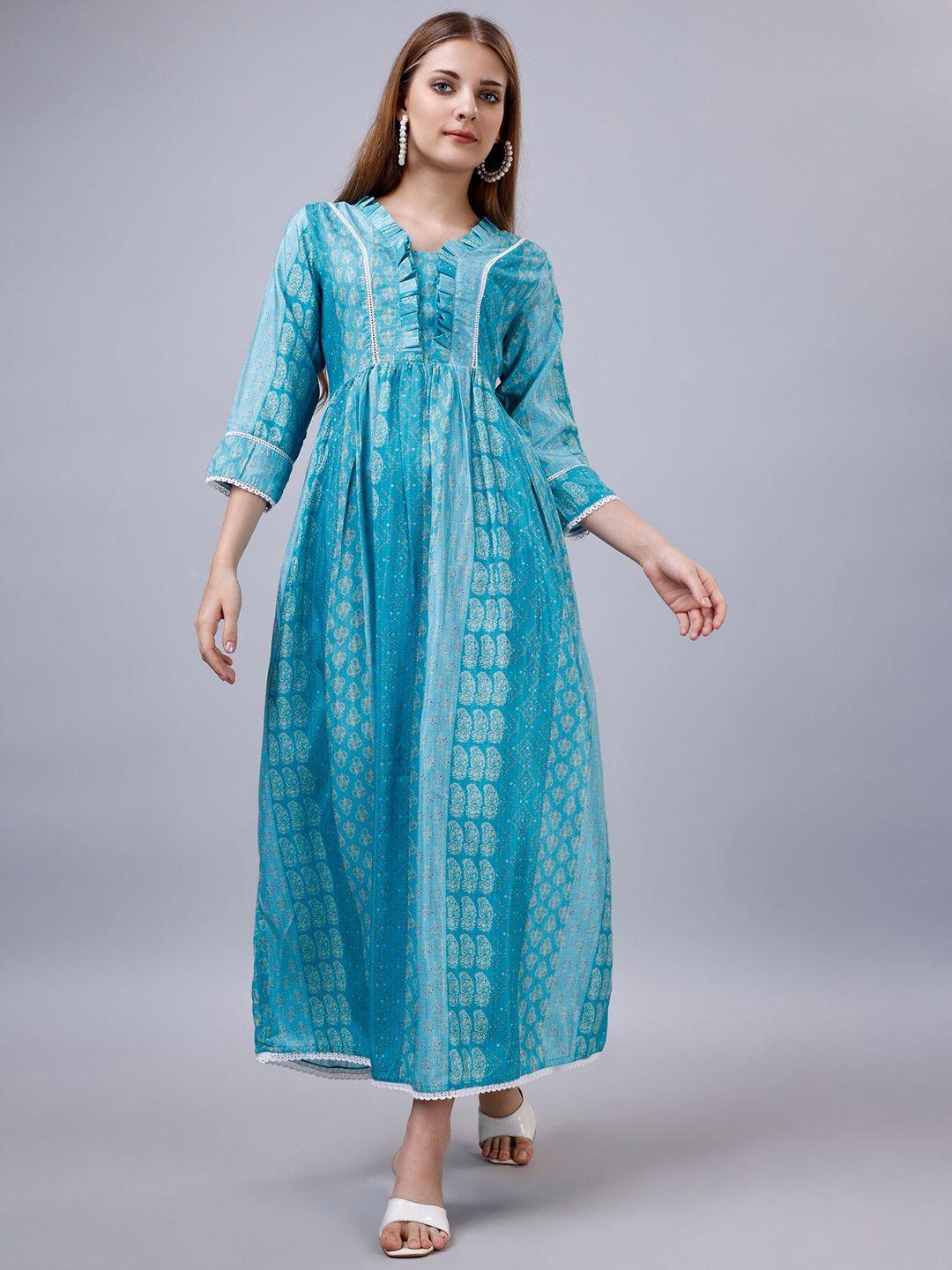 gostyle ethnic motifs printed cotton fit & flare midi dress