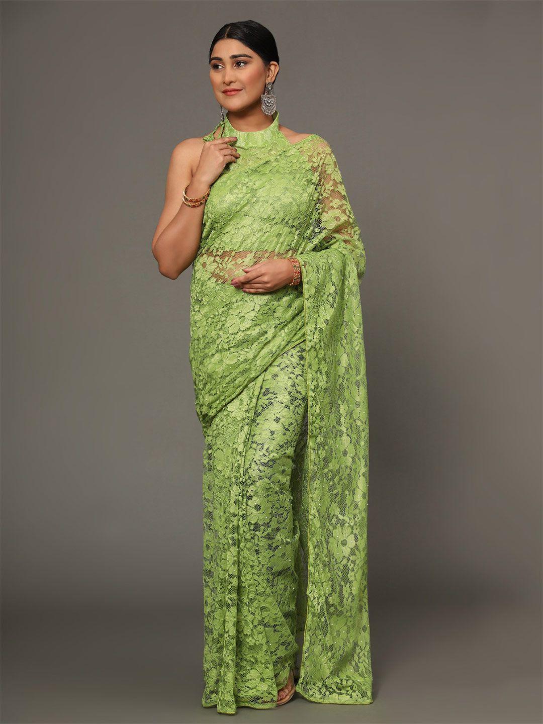 gostyle floral embroidered beads and stones net saree