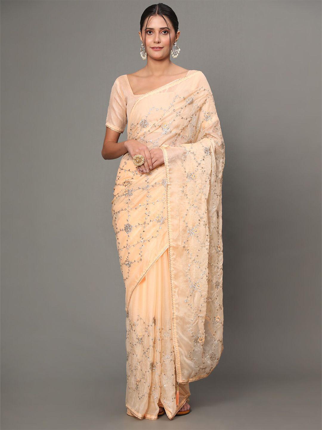 gostyle floral embroidered chanderi saree