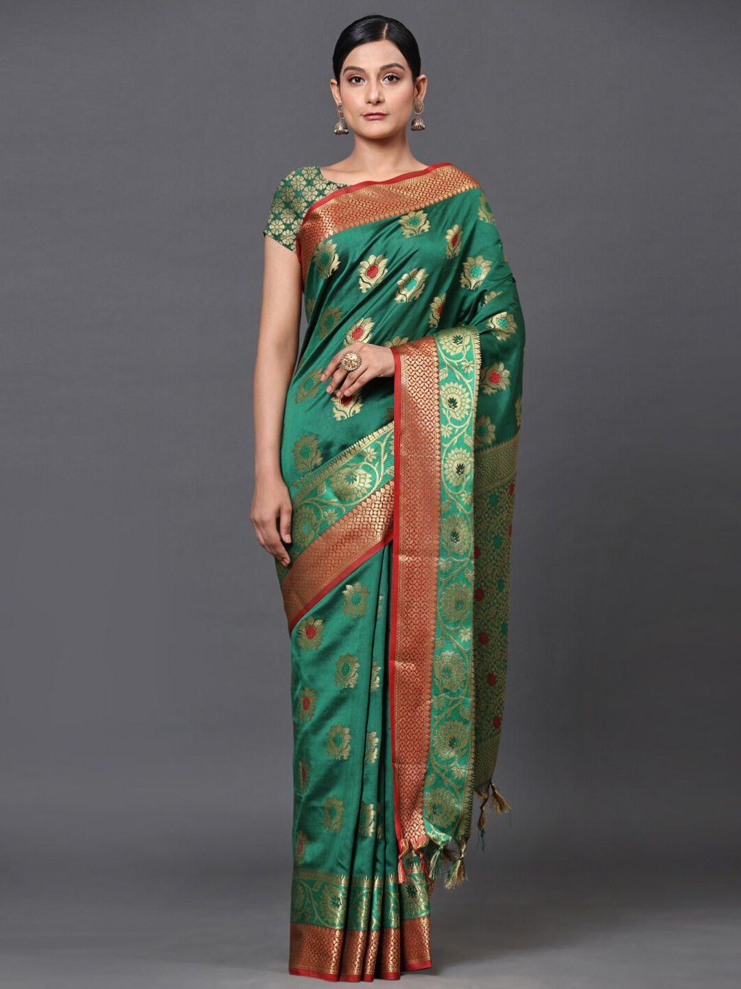 gostyle green embellished silk blend designer banarasi saree