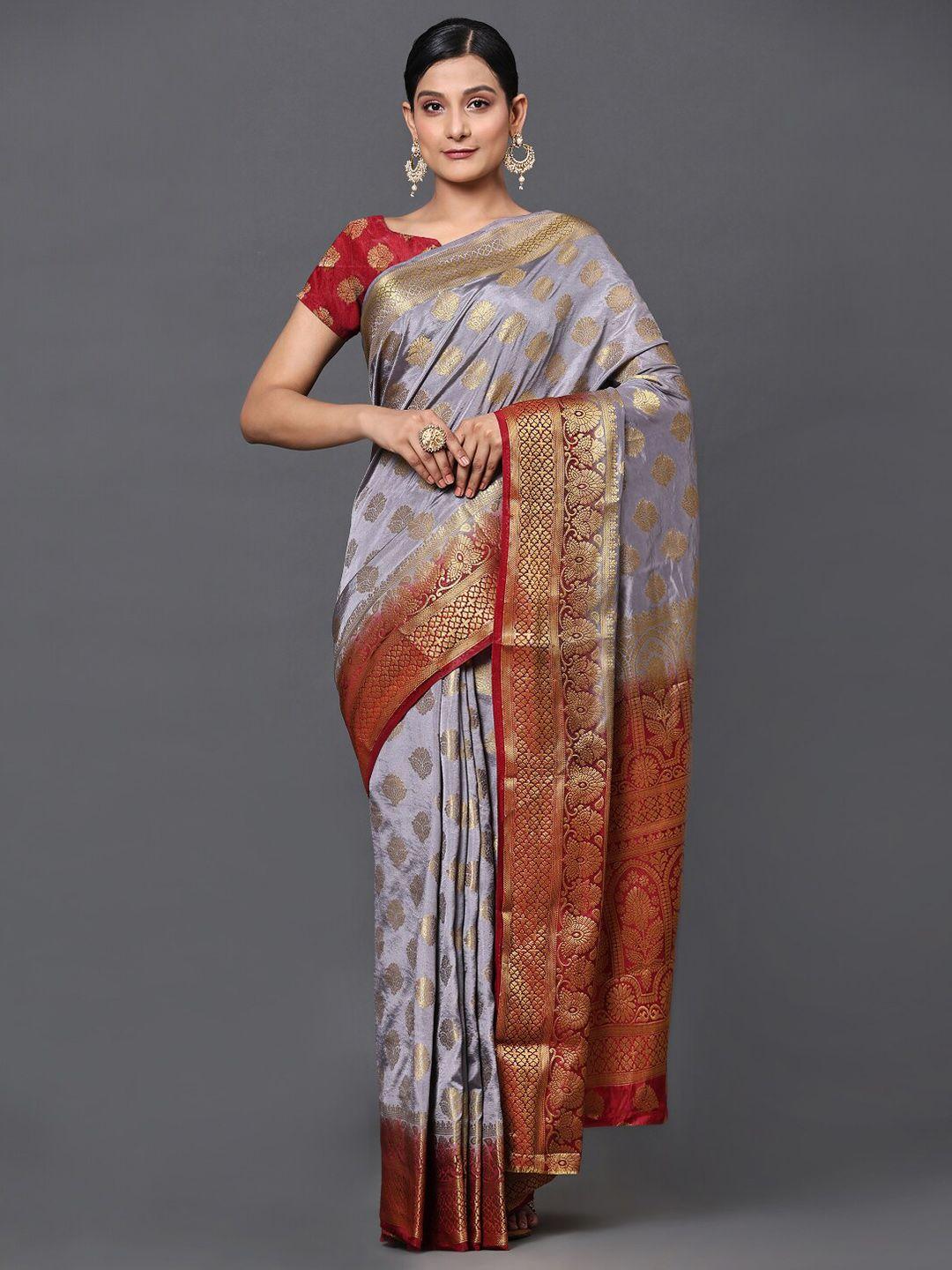gostyle grey ethnic motifs silk blend designer banarasi saree