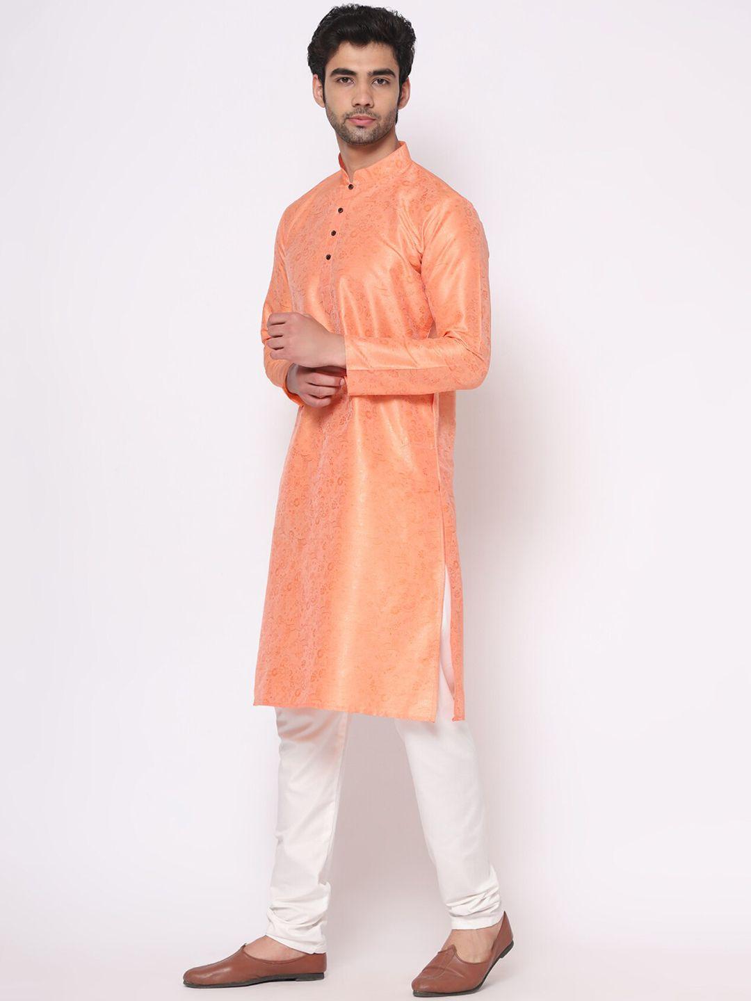 gostyle mandarin collar ethnic motifs woven design pure cotton kurta with churidar