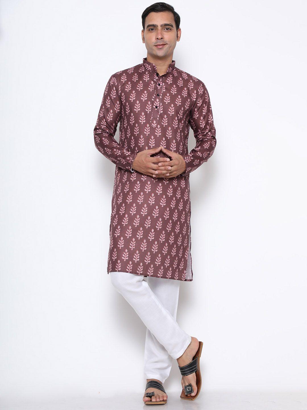 gostyle men brown ethnic motifs pure cotton kurta