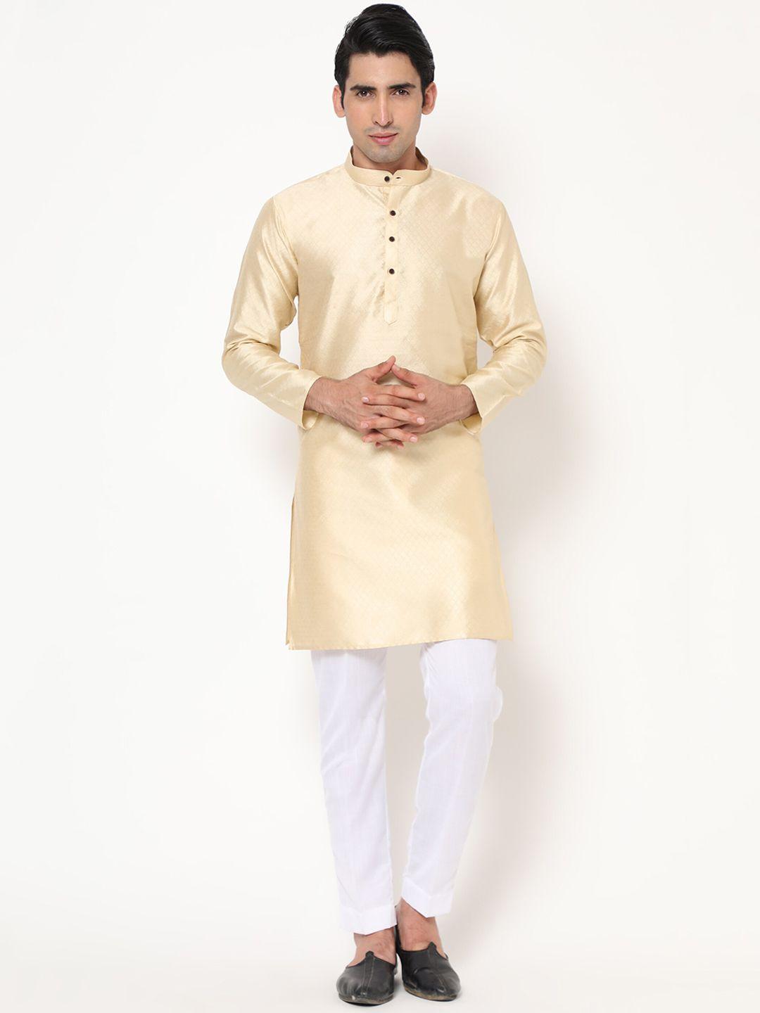 gostyle men cream-coloured printed pure cotton kurta with pyjamas