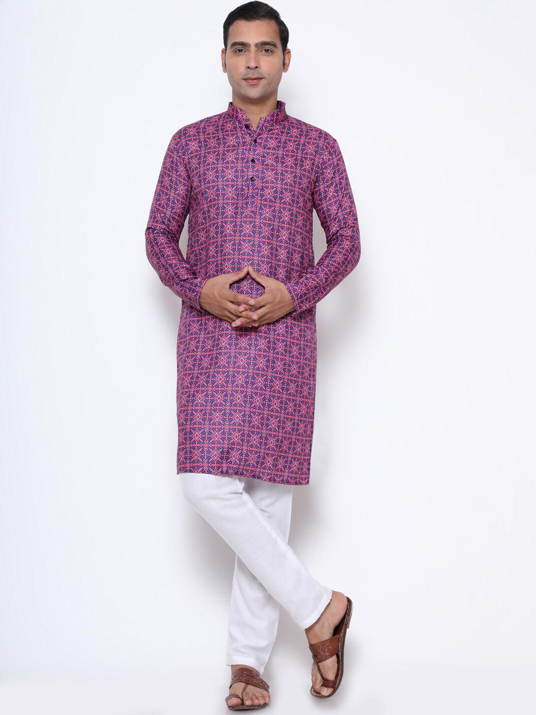 gostyle men purple geometric pure cotton kurta