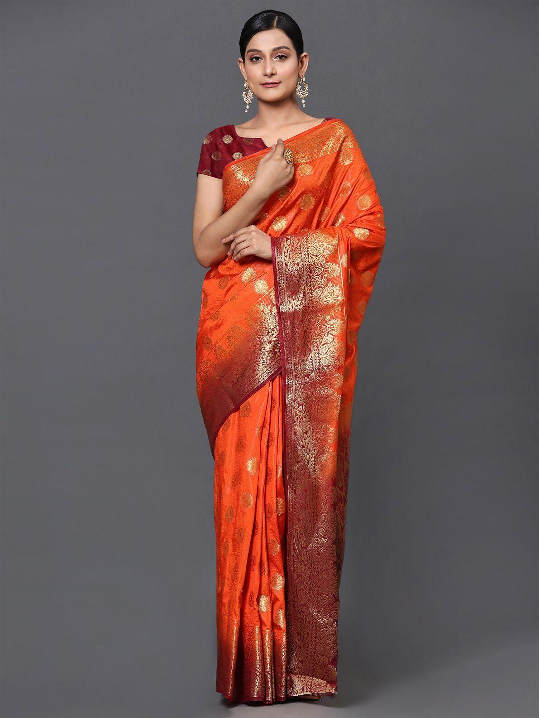 gostyle orange ethnic motifs silk blend designer banarasi saree