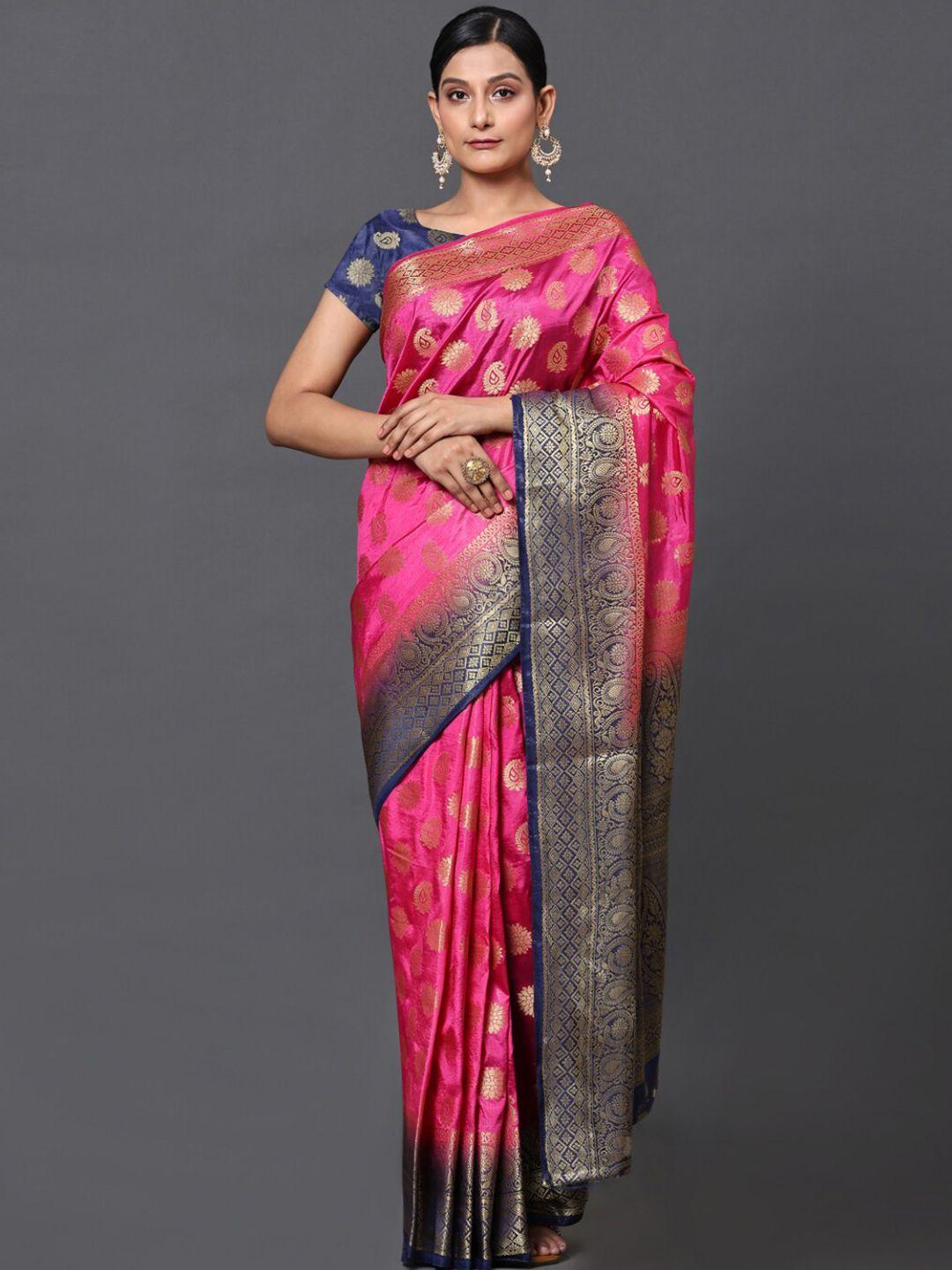 gostyle pink ethnic motifs silk blend designer banarasi saree