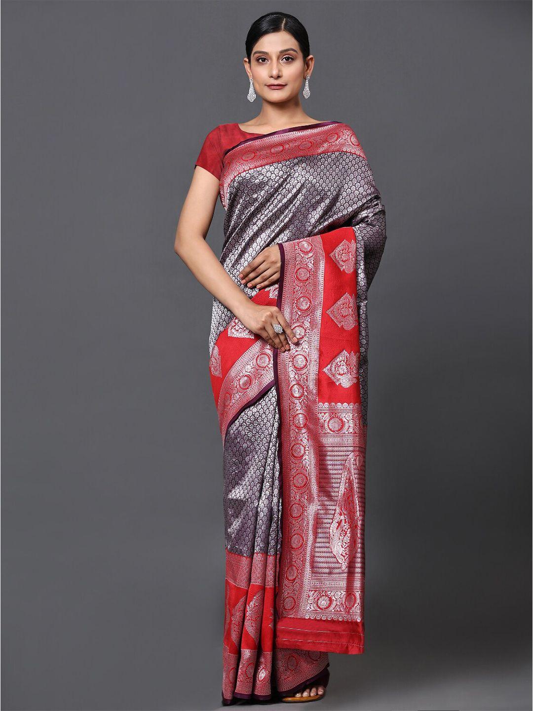 gostyle red ajrak block silk blend designer banarasi saree