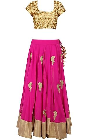 gota applique blouse with hot pink embroidered lehenga