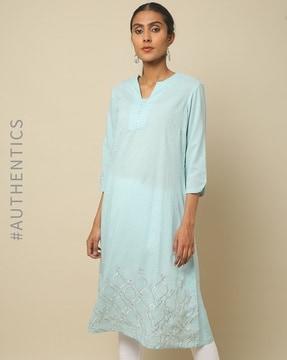 gota patti embroidered cotton a-line kurta