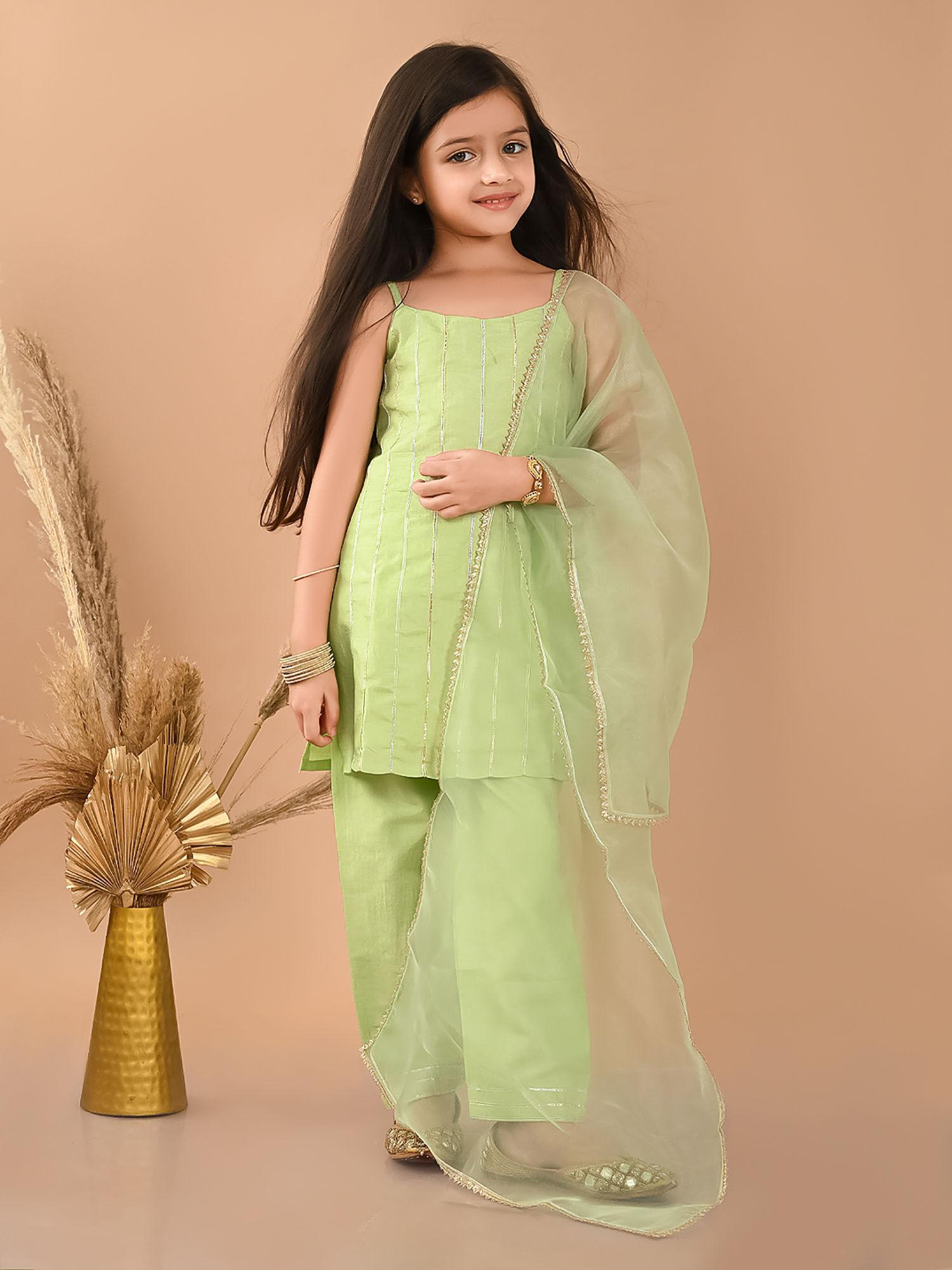 gota patti kurta palazzo wit dupatta light green (set of 3)