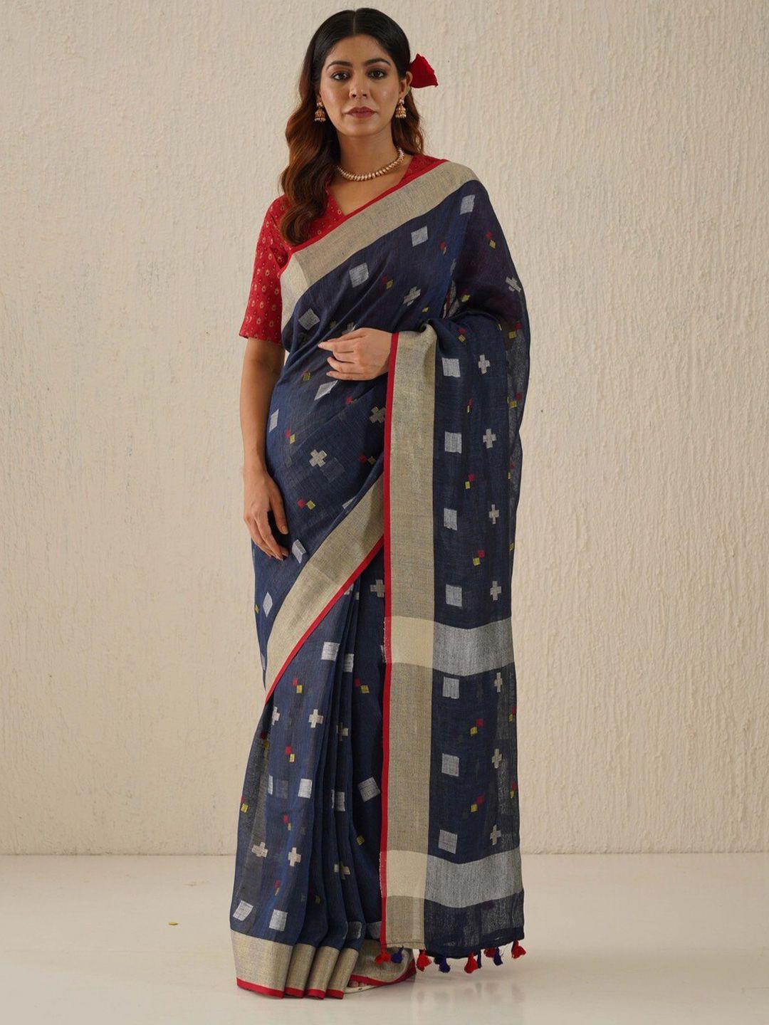 gotitli woven design zari pure linen jamdani saree