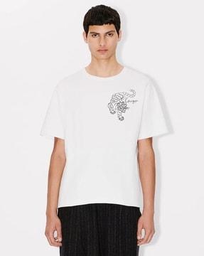 gots star tiger embroidered oversized fit t-shirt