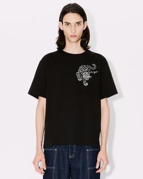 gots star tiger embroidered oversized fit t-shirt