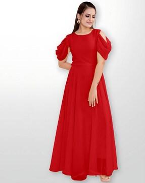 gown with cold-shoulder sleeves