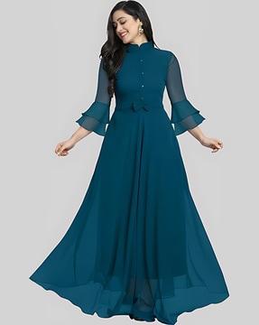 gown dress with bell sleeves
